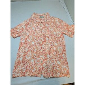 Oliver & Burke Mens XL Orange White Tropical Floral Hibiscus Camp Shirt XL